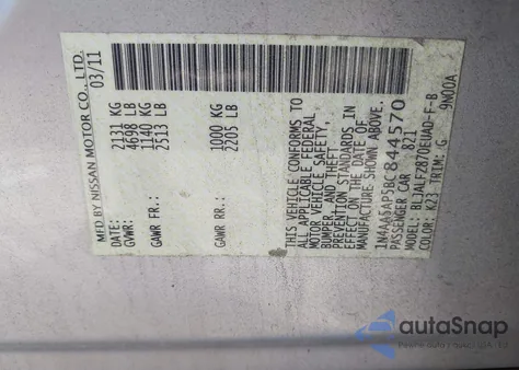 2011 Nissan Maxima 3.5 Sv from USA, damaged, VIN 1N4AA5AP5BC844570